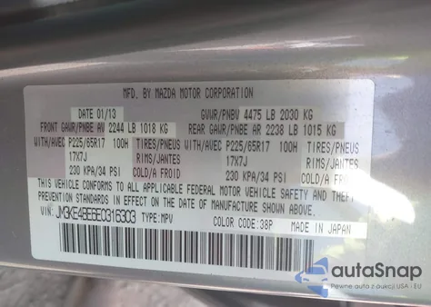 2014 Mazda Cx-5 Sport z USA, uszkodzony, nr VIN JM3KE4BE6E0316303